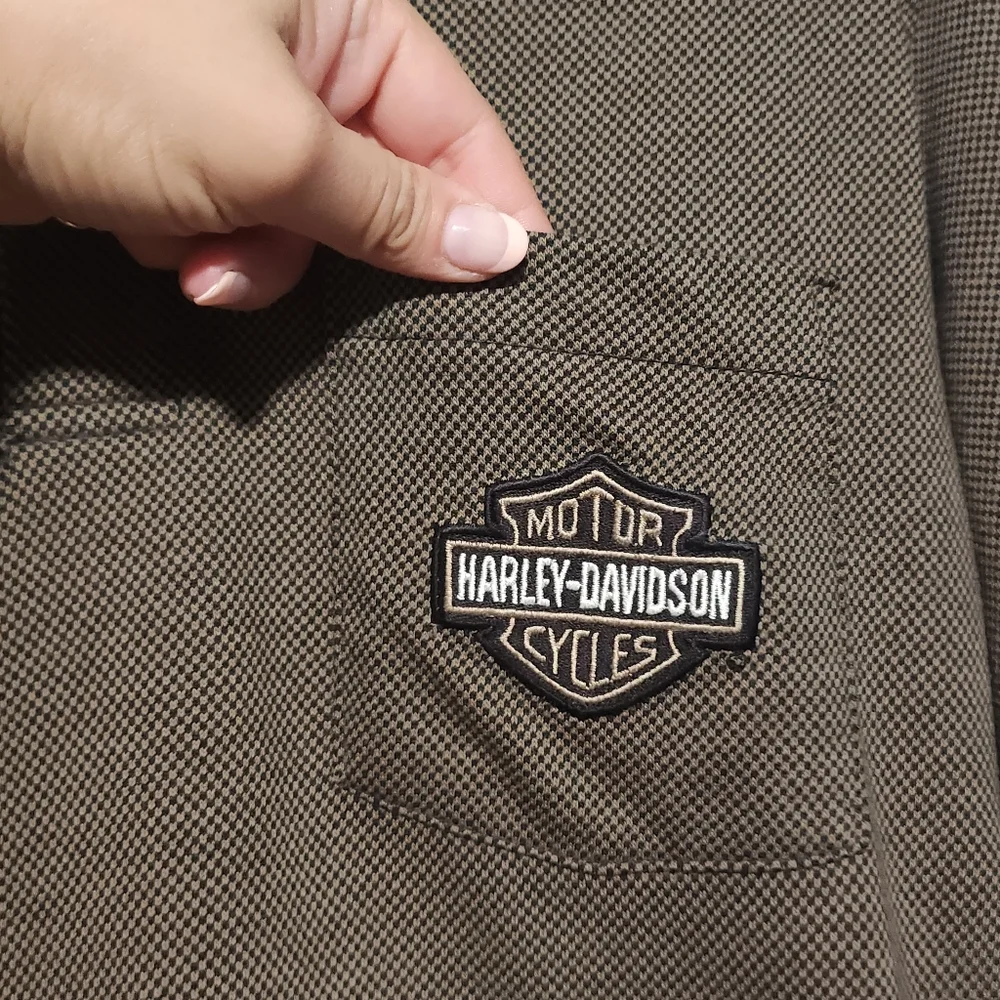 HARLEY DAVIDSON Polo Shirt Mens Medium Brown Black Biker Americana Rugged Moto